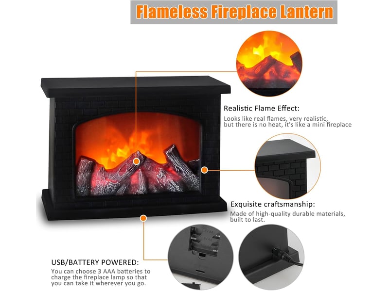  Cheminée factice avec effet de flamme led, adaptée aux décorations de noël intérieures et extérieures (sans fonction de chauffage, noire  - Conforama C