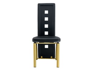 Lot de 6 chaises de salle à manger noires et dorées en cuir régénéré, dossier ajouré et pieds en métal