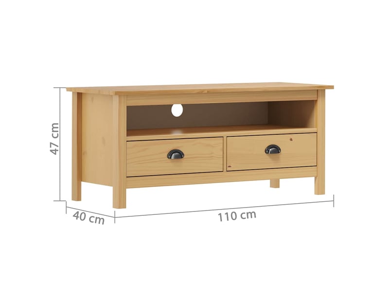  Meuble tv - banc tv - meuble de rangement hill range marron miel 110x40x47cm bois de pin solide  - Conforama D