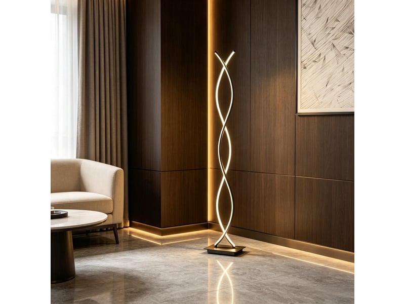  Lampadaire led design spirale double hélice 28w 1960 lm dimmable interrupteur pied noir 140 cm  - Conforama D