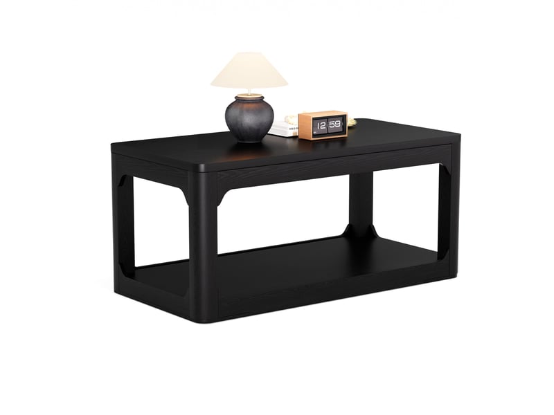  Table basse 100 x 50 cm noire en mdf, 2 niveaux de rangement, plateau 3 cm  - Conforama A