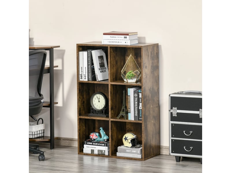 Étagère à 3 niveaux avec 6 cubes de rangement pour bureau, 65,5 x 30 x 97,5 cm, marron rustique  - Conforama D