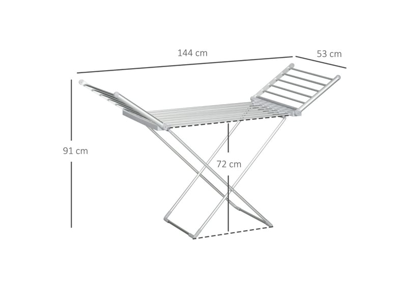  Étendoir à linge chauffant tcqpz pliable 144 x 53 x 91 cm aluminium argenté 230 w  - Conforama C