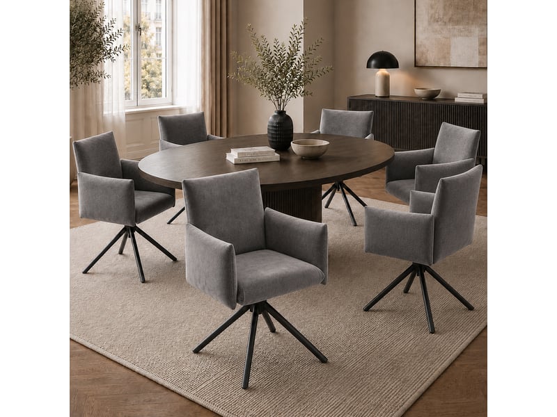  Lot de 6 chaises de salle à manger en velours gris pivotantes 360°  - Conforama E