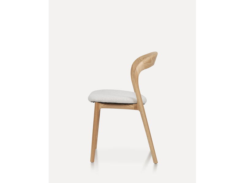  Lot de 2 chaises de salle à manger avec dossier incurvé et assise rembourrée en bois et tissu, naturel et blanc cassé  - Conforama A