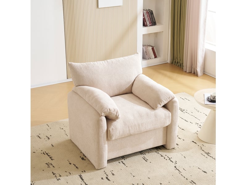  Fauteuil tcqpz en chenille beige 96 x 82 x 84 cm 1 place avec accoudoirs rembourrés pour salon et chambre  - Conforama D
