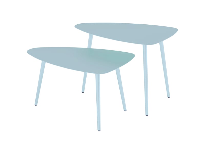  Lot de 2 tables basse de jardin, table gigogne, tables d'appoint steel bleu clair 65x45x45cm  - Conforama A