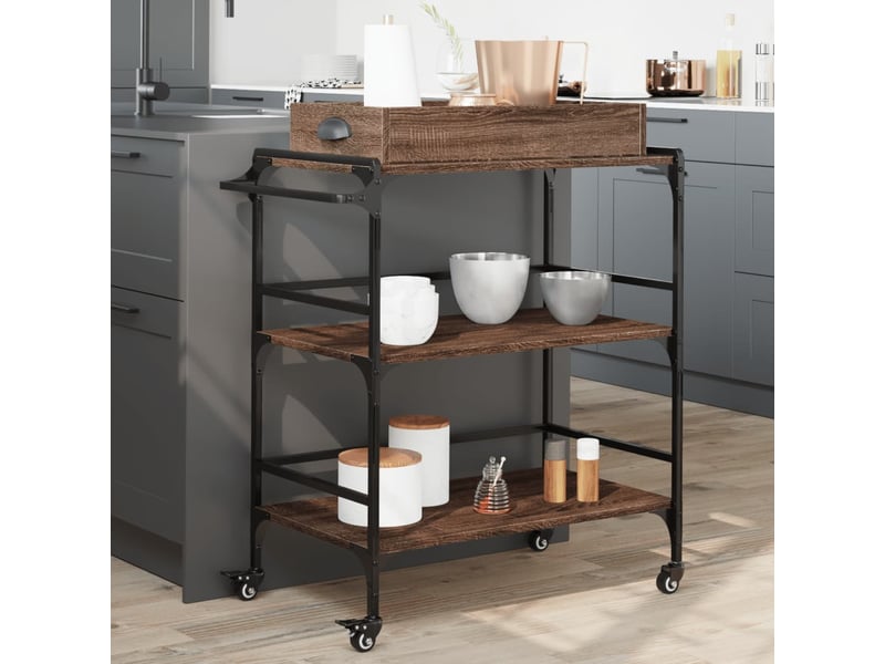  Desserte de cuisine, chariot de rangement chêne marron 81,5x41x92,5 cm bois ingénierie  - Conforama B