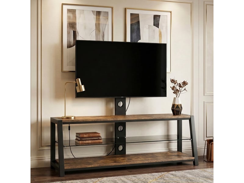  Meuble tv avec support intégré compatible avec téléviseurs de 32 à 65 pouces, 116x42x125cm, mdf et métal, marron  - Conforama E