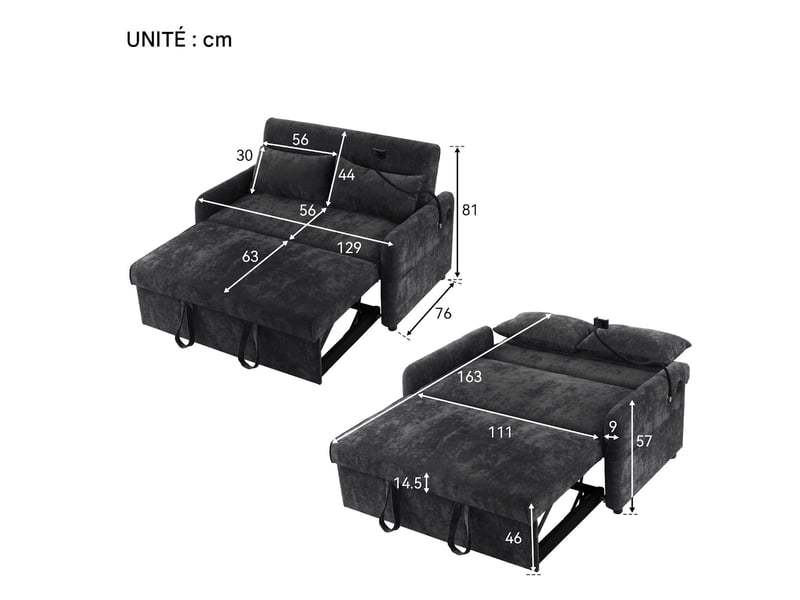  Canapé convertible 2 places en tissu chenille gris 129x76x81 cm N653P202122G - Conforama C