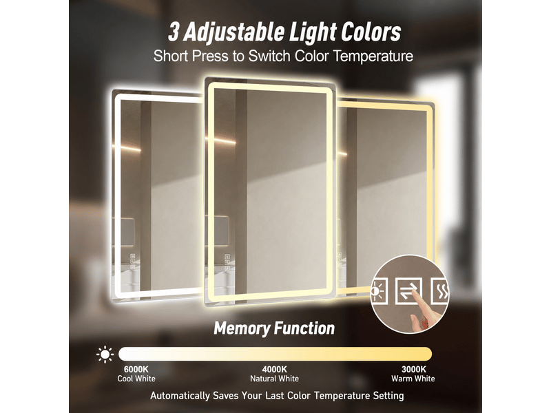  Miroir de salle de bain led sans cadre anti-buée dimmable 100 x 60 cm W3700P467923 - Conforama E