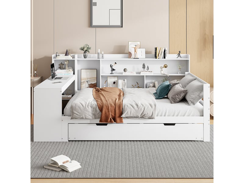  Lit gigogne 140x200cm coloris blanc bois massif lit enfant blanc - Conforama D
