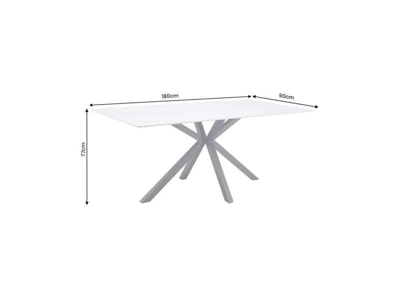 Table solara 180 cm en céramique effet marbre blanc avec pied étoile noir – 8 places - Conforama C