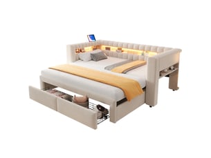 Lit extensible 90x190 cm <strong>HAVRYA</strong>  <strong></strong> coloris beige