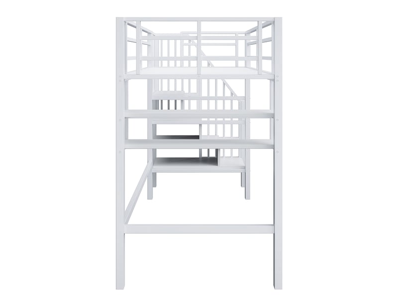 Lit mezzanine enfant 90x200 cm, espace de rangement, étagères, garde-corps, sommier, métal blanc, sans matelas - Conforama R