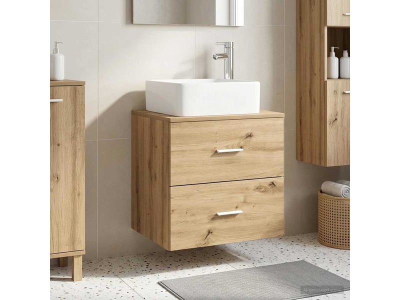  Vanité de lavabo mural, meuble de rangement chêne artisanal 49.5x41x63 cm shl2324  - Conforama B