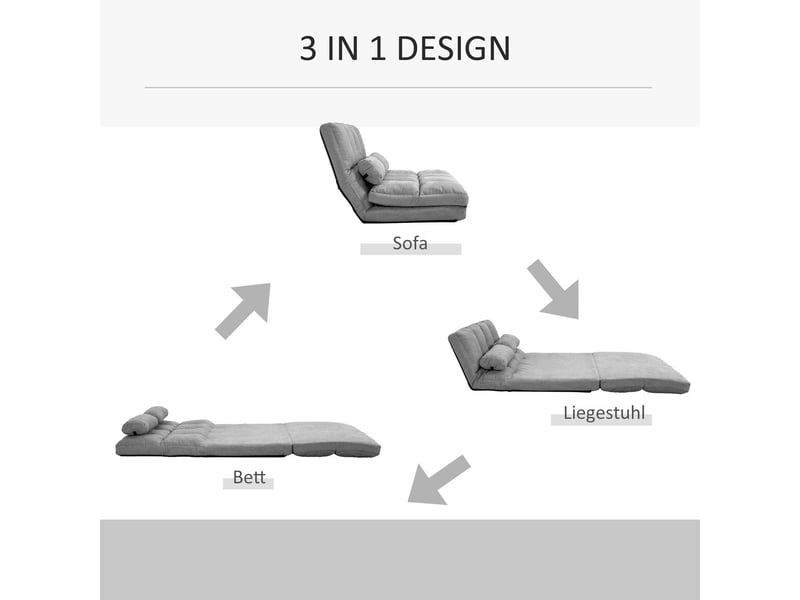  Fauteuil 102 x 73 x 60 cm fauteuil de sol 2-en-1 dossier réglable 3 positions coussin d’assise en velours gris structure en acier fonction lit  - Conforama C