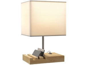 Lampe de chevet avec ports usb-a et usb-c, lampe de table moderne, 3 supports pour téléphone, ampoules non incluses, blanche