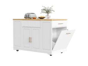 Îlot de cuisine mobile 120 x 50 x 92 cm avec espace poubelle, 2 portes, 3 tiroirs et rangement, blanc