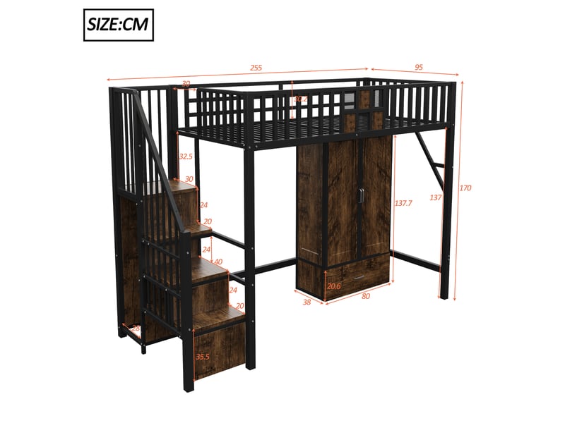  Lit mezzanine 90x200 cm coloris noir métal lit enfant noir - Conforama C