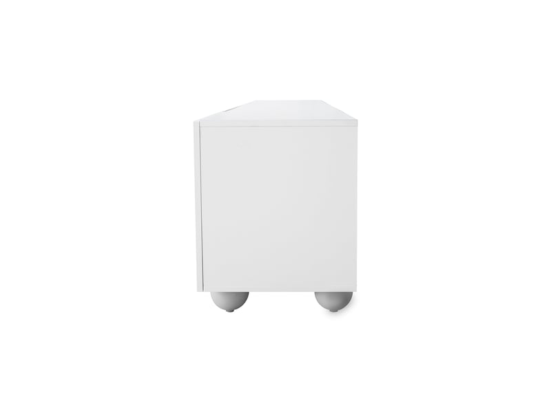  Meuble tv blanc motifs circulaires et 4 portes avec pieds sphériques  - Conforama E