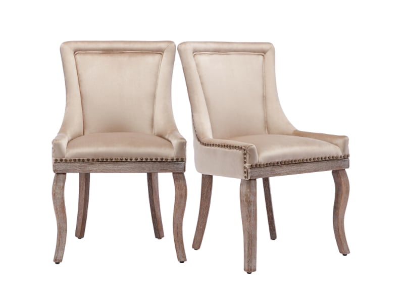  Lot de 2 chaises en velours coloris beige avec pieds en bois massif chaise beige - Conforama A