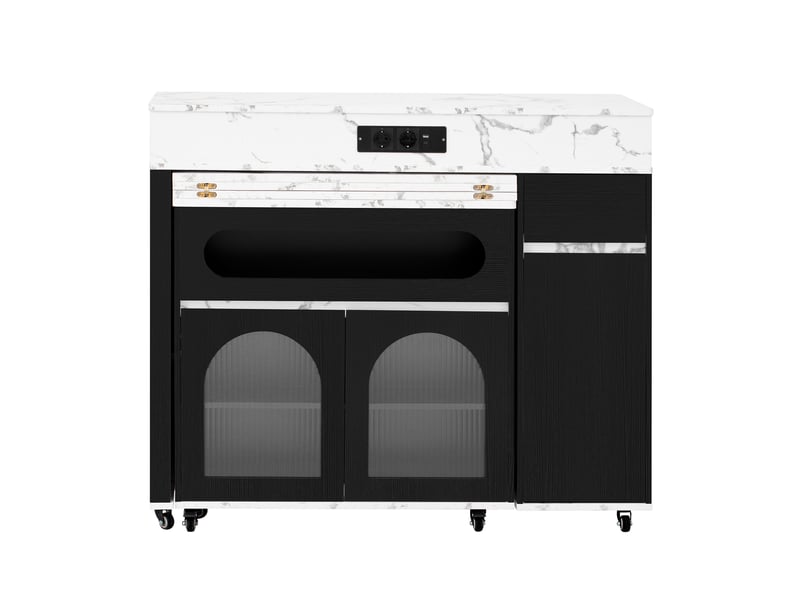  Desserte de cuisine extensible avec 1 tiroir, rangements et roulettes en mdf 50,5 à 187,5×110,5×95,5 cm noire  - Conforama A