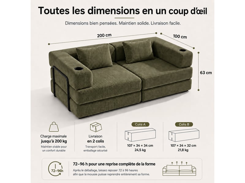  Canapé-lit pliable sans cadre, en tissu velours  - Conforama W