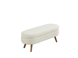Banc coffre de rangement en tissu chenille beige 110x40x42 cm