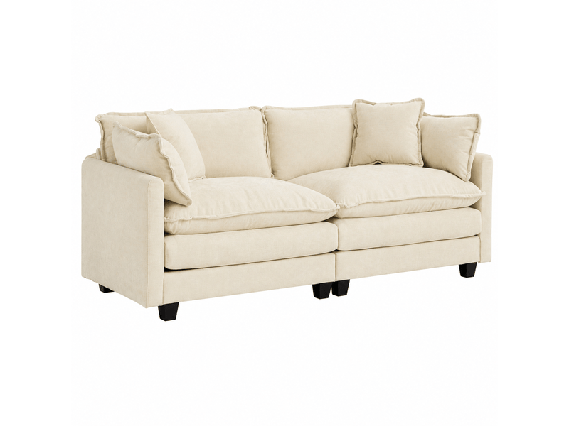 Canapé nuage 2 places modulable, tissu chenille respirant beige, assise rembourrée double couche, mousse à haute élasticité, pouf non inclus beige - Conforama A