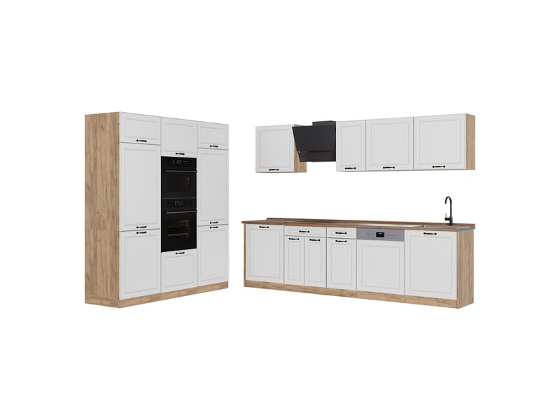  Vicco cuisine, blanc campagnechêne doré, 180cm plan de travail chêne doré  - Conforama A