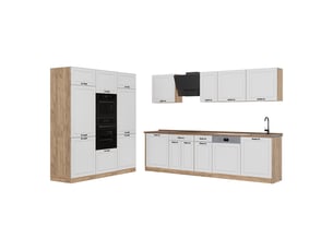 Vicco cuisine, blanc campagnechêne doré, 180cm plan de travail chêne doré
