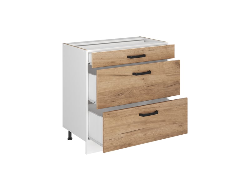  Vicco meuble cuisine, chêne doréblanc, 80cm avec 3 tiroirs plan de travail marbre  - Conforama E