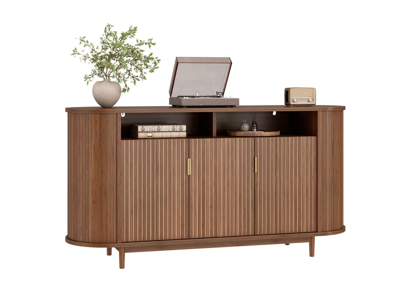 Sideboard bois clair 3 portes buffet meuble de rangement salon mdf avec lignes verticales et pieds en pin - Conforama A
