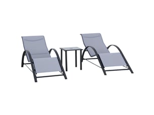 Ensemble de 2 chaises longues et table basse avec plateau en verre, 59 x 169 x 66 cm, gris clair