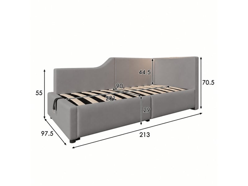  Lit banquette 90x200 cm avec coffre hydraulique, velours gris  - Conforama C
