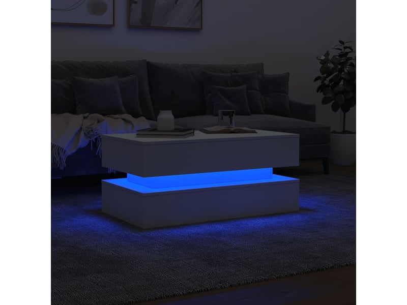  Table basse | table d'appoint salon avec lumières led blanc 90x50x40 cm shl3282  - Conforama E