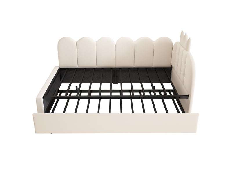 Canapé-lit de 90 × 200 cm, avec lit coulissant pouvant se transformer en lit d'appoint simple de 90 × 190 cm, forme en l, velours, beige - Conforama R