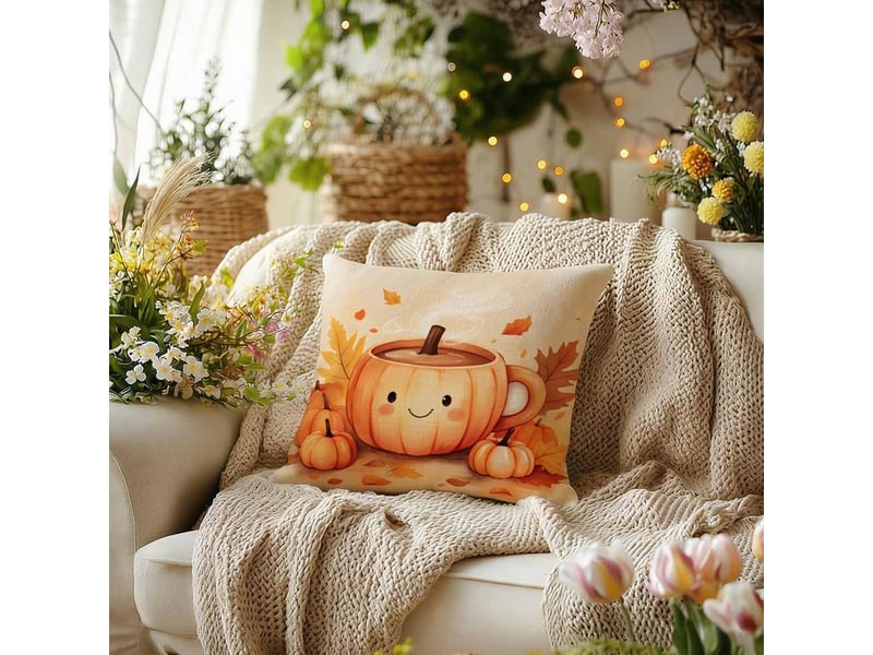  Lot de 4 housses de coussin 45x45cm, motif automnal – déco intérieure pour canapé et chambre (sans oreiller)-style 1  - Conforama E