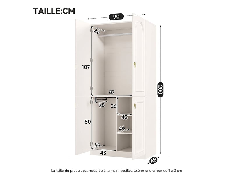  Armoire 6 portes penderie 180x50x200 cm chêne artisan et blanc  - Conforama R