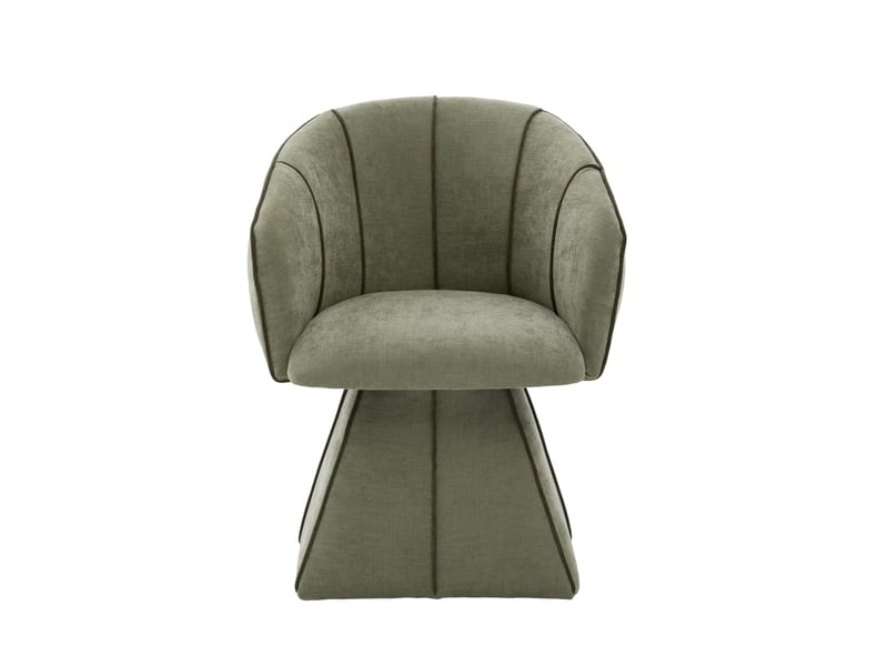  Fauteuil pivotant 56x54x74,5 cm, pour salon, bureau, dossier haut ergonomique et accoudoirs larges, vert olive, chenille  - Conforama A