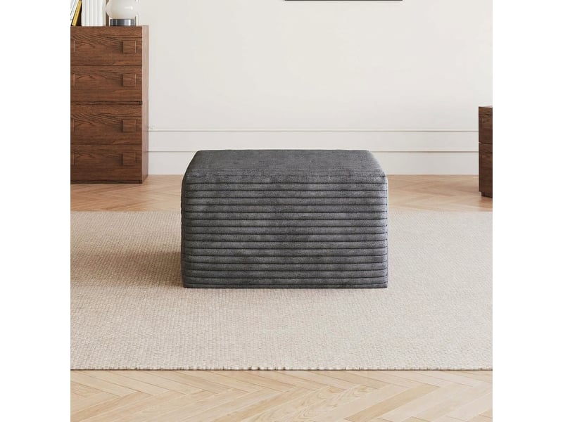  Pouf gris foncé repose-pieds en velours côtelé 65x60x38 cm  - Conforama C