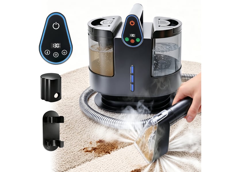  K5 1700w 25kpa nettoyeur vapeur pour tapis, 5 niveaux de température 3 modes d'aspiration appareil portatif de pulvérisation, grands réservoirs écran tactile led pour canapé, matelas et taches d'animaux  - Conforama A