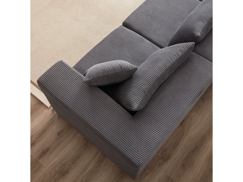  Canapé d’angle modulable 4 places en velours côtelé, assise basse sans montage, 264 × 167 × 71 cm, gris  - Conforama E