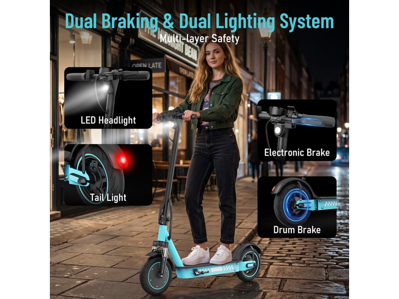  Trottinette électrique hiqis d9pro, double suspension, pneus alvéolés 10, bleu  - Conforama D