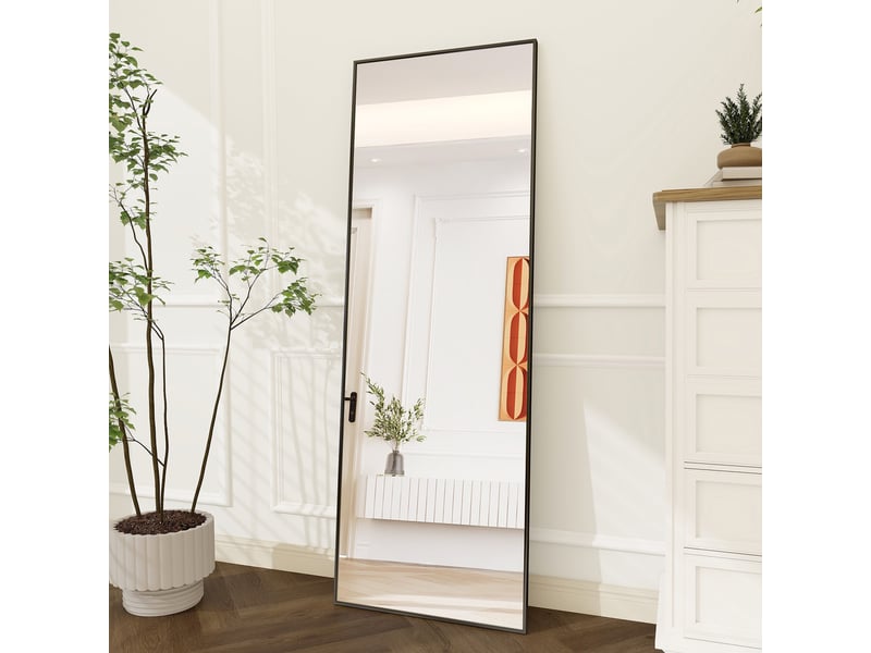  Miroir sur pied rectangulaire noir - 164x54cm - miroir psyché mural ou autoportant avec cadre en aluminium et verre trempé  - Conforama B
