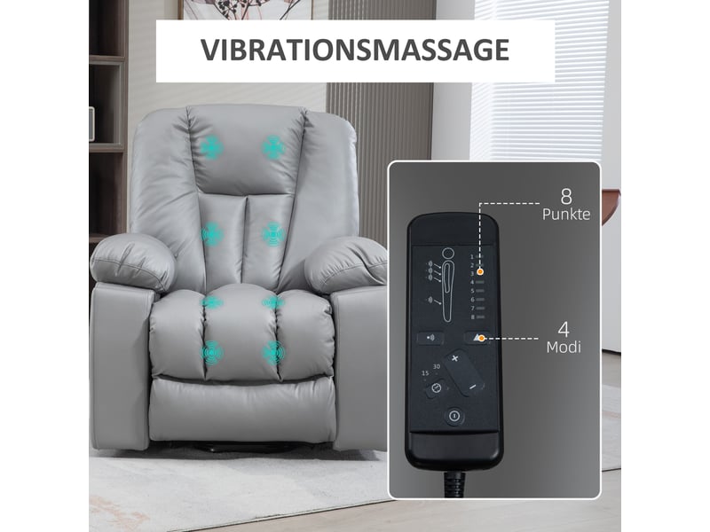  Fauteuil relax électrique gris foncé, fauteuil releveur et massage vibrant 8 points, inclinable à 135° pour le salon  - Conforama B