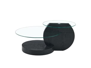 Table basse rectangulaire 90×70×44 cm, mdf et verre, noir et transparent