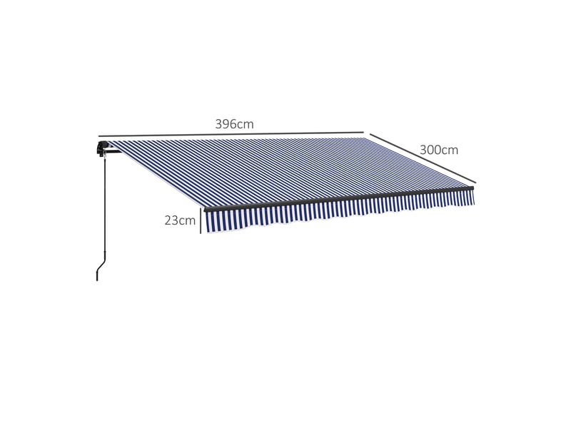  Store banne, store de terrasse, avec manivelle, résistant aux intempéries, 400 cm x 300 cm, bleu et blanc  - Conforama E