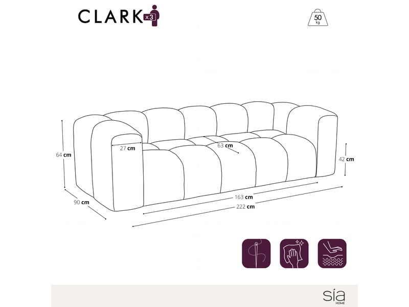 Canapé 3 places en tissu tramé toucher doux taupe clark 1CLA3PTTTP - Conforama E